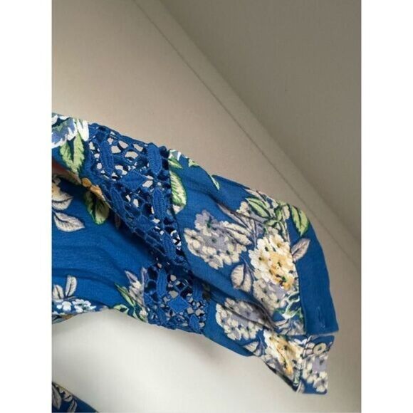 NEW ODDY blue floral crochet button front flowy tunic top sz 3X boho cottage lac - Picture 11 of 11